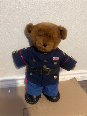 Brown Teddy Bear in Navy Blue USA Uniform - Kids Toy